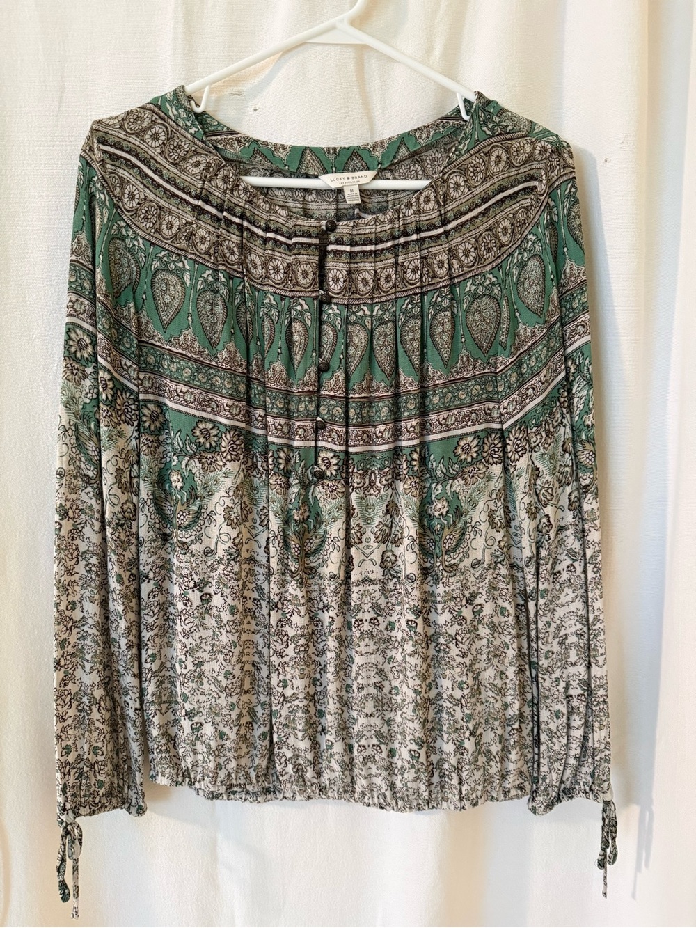 Lucky Brand Lightweight Green Paisley Peasant Blouse - Women